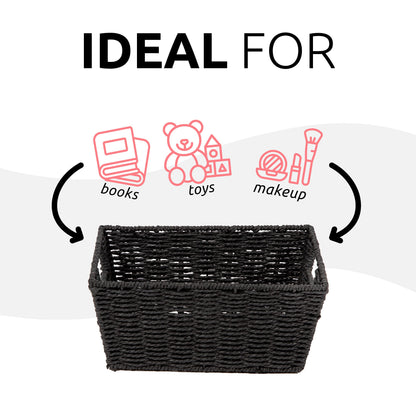 Compactor Cosmos Etna Basket - Stylish Black Woven Paper and Metal Frame Organizer - Medium Size (31X24X14 cm)
