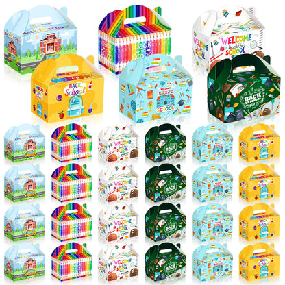 Dunzoom 24 Pcs Back to School Party Favor Boxes First Day of School Gift Goodie Candy Cookie Treat Boxes with Handles for Classroom New Semester Favors Party Supplies