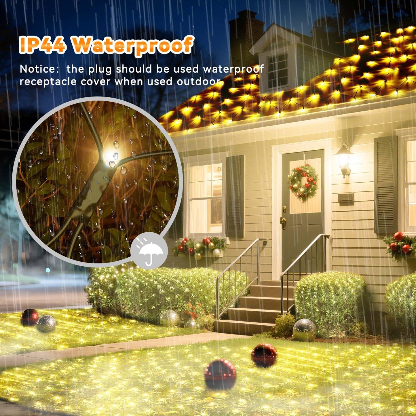 LitHome 21FT x 5FT Christmas Net Lights Outdoor Mesh Lights, 360 LED Warm White Net Light 8 Modes Connectable, Waterproof Giant Christmas Mesh Light Green Wire for Bushes Garden Yard Party Tree Decor