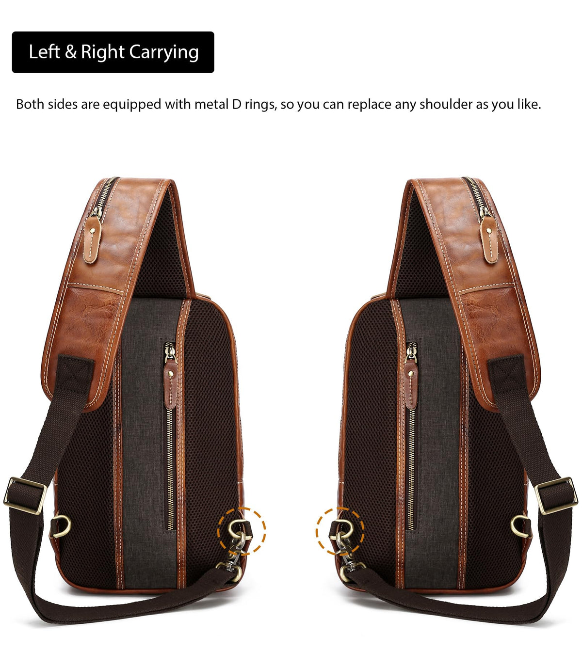 LANNSYNE Vintage Genuine Leather Sling Bag For Men, Crossbody Chest Daypack fits 10.5" iPad
