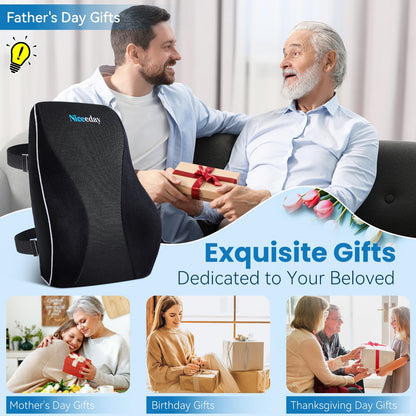 Lumbar Support Pillow for Office Chair Car, Gaming Chair Lower Back Pain Relief Memory Foam Cushion with Greeting Card,3D Mesh Cover Ergonomic Back Rest, Birthday Gift for Dad,Stocking Stuffers