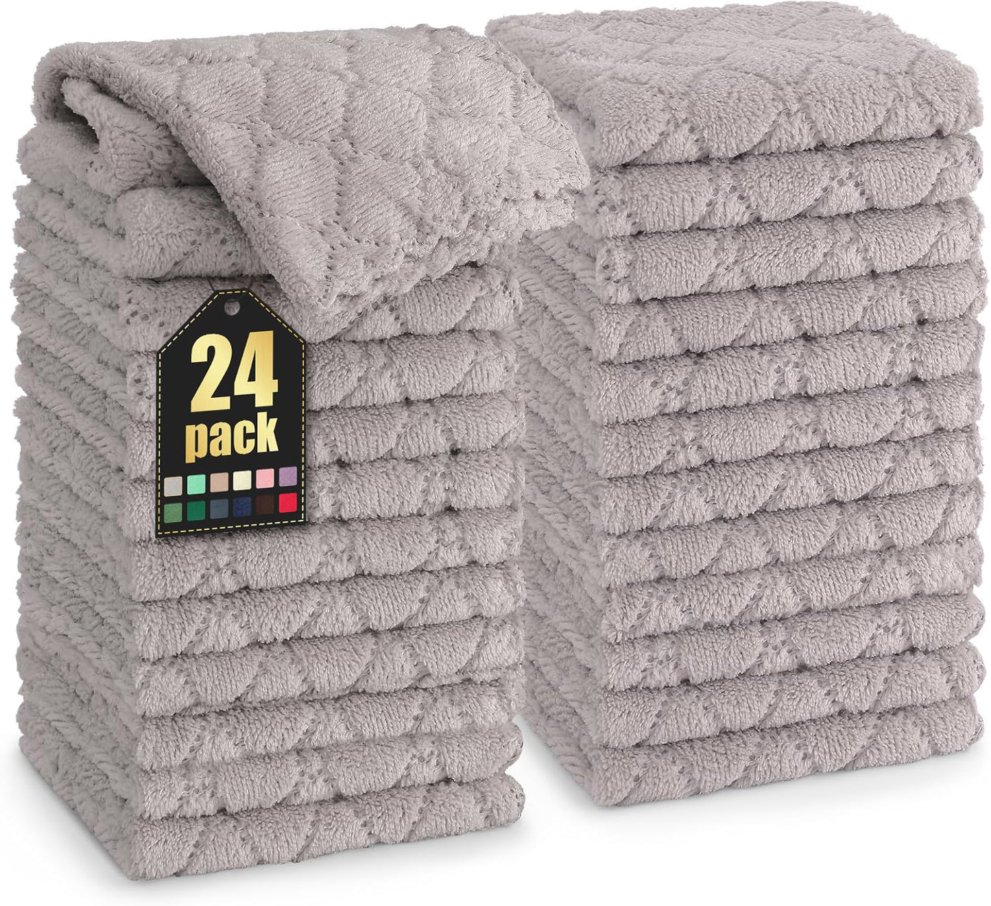 Homaxy 12 Pack Kitchen Dish Cloths (10 x 10 Inches, Grey), Super Soft and Absorbent Coral Velvet Dish Towels, Nonstick Oil Fast Drying Microfiber Cleaning Cloth, No Lint Household Dishcloths