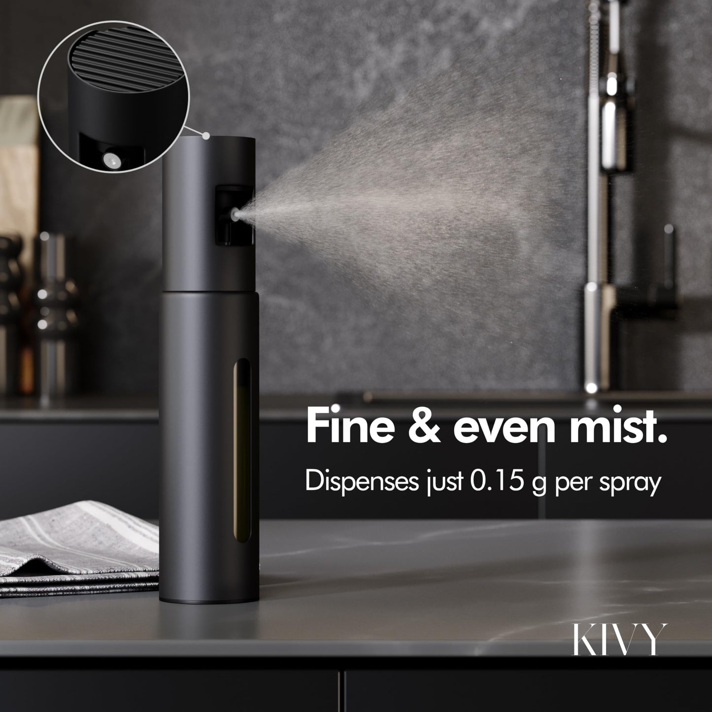 KIVY Glass Oil Sprayer Set of 2 for Cooking, Salads, BBQs & Airfryer – Innovative Spray with Portion Control - Oil Spray Bottle with Stainless Steel Body - Olive Oil Sprayer - Cooking Oil Mister