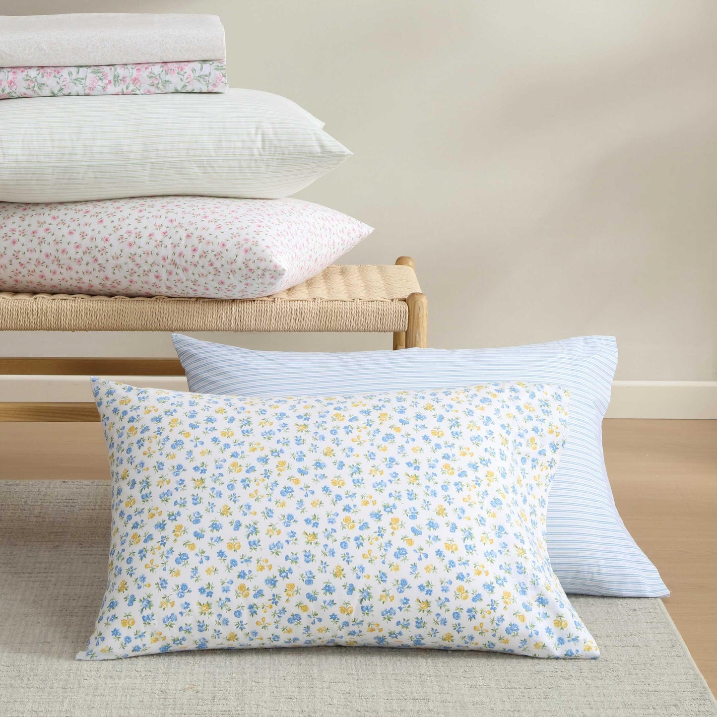 Laura Ashley - Twin Sheet Set, Crisp & Cool Cotton Percale Bedding for Year Round Comfort, Deep Pocket, Bed Sheets with Matching Pillowcase (Ditsy Doodle Blue)