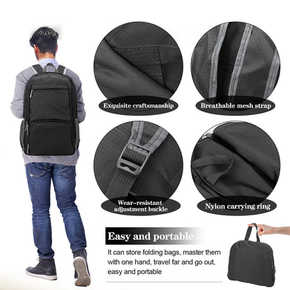 Dewellyoo Lightweight Hiking Backpack, Foldable Outdoor Camping Hiking Travel Multi-functional Camping Trekking Rucksack Travel Climbing Mountaineer Outdoor Sport Daypack Bag for Men Women (Black)