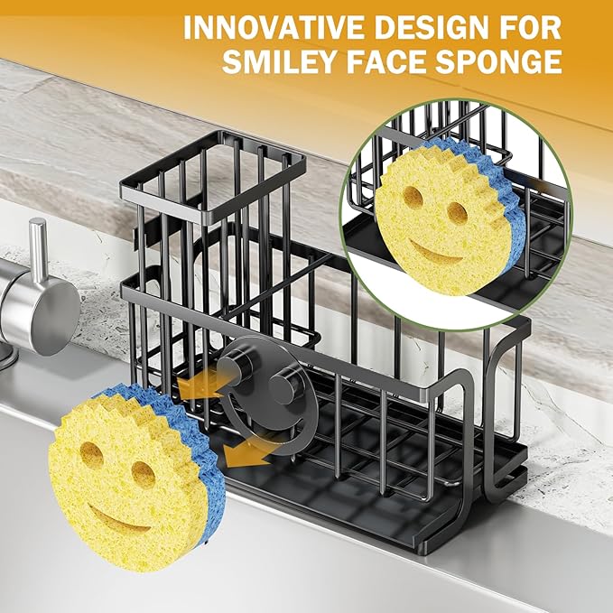 Epicano Sink Caddy Sponge Holder, Smiley Face Sponge Rack