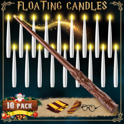 TLPUHU Floating Candles with Wand - Christmas Decorations Magic Flameless Candles Flickering Warm Light LED Hanging Candle Remote, Battery Operated Candles for Christmas Outdoor Indoor Party Decor