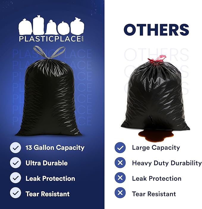Plasticplace 32-33 Gallon Trash Bags │ 1.2 Mil │ Drawstring Garbage Can Liners