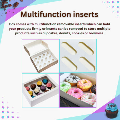 PACK N TRADE 10 Pcs cupcake boxes 12 hole - Multifunction Inserts Deep cake boxes for cupcakes – White cup cake boxes (33 x 24.2 x 7.5 cm) with Clear Window - Ideal for Muffins, Cupcakes & Pastries
