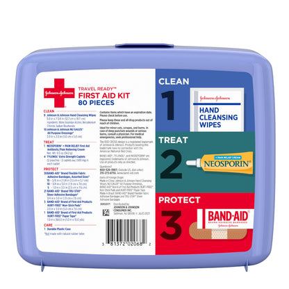 BAND-AID Brand Travel Ready Portable Emergency First Aid Kit for Minor Wound Care, Perfect for Home, Car, Travel, Camping Essentials & Outdoor Emergency Kit, 80 Pieces