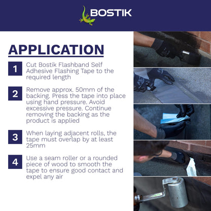 Bostik Flashband Self Adhesive Flashing Tape for Roofs Grey - 75mm x 10m - Provides an Instant Watertight Seal - Quick and Easy Application - Excellent Adhesion