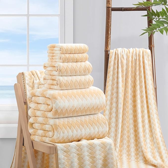 8 Piece Bathroom Towel Set |2 Oversized Bath Towels, 2 Hand Towels, 4
