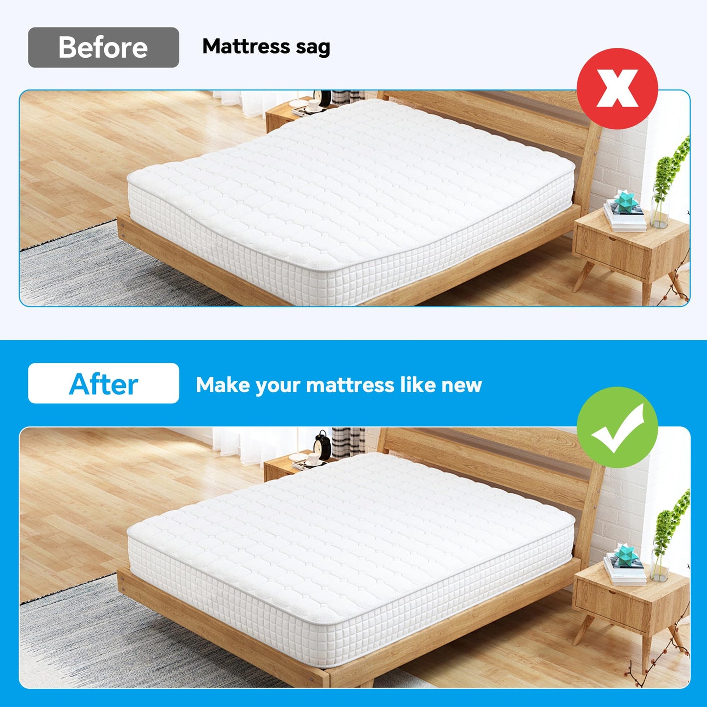 HOMBYS 60" L High Density Sagging Mattress Support, 2" Thick Foam Bed Boards for Under Mattress Corrector, Firm Pad to Fix Sinking Bed, Ideal for Sags Deeper 1"-2", (60"x24"x2")