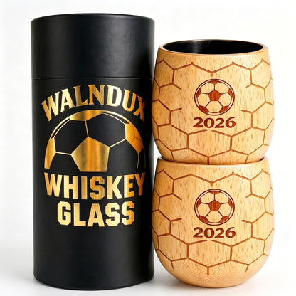 Charred Wooden Whiskey Glasses, 2026 Limited Edition Old Fashioned Glass Set, Unique Gifts for Men Who Love Soccer – for Dad, Brother, or Husband (2 Pack)