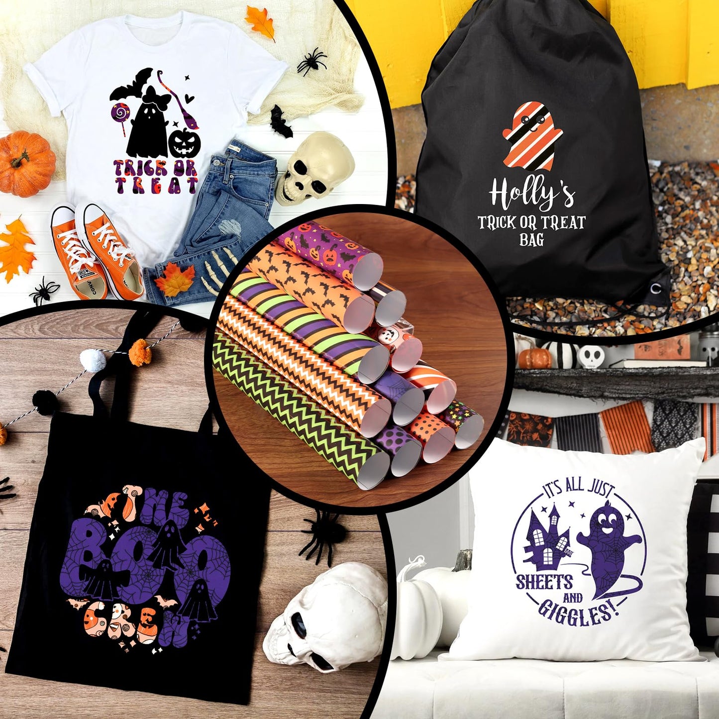 Tintnut Halloween HTV - 12 Sheets 12 X 10inches Heat Transfer Vinyl Orange Purple Green Iron On Vinyl for T-Shirts DIY Compatible with Cricut or Silhoutte Cameo