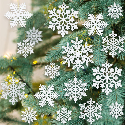 kockuu 49Pcs Christmas Ornaments Snowflake Decorations - White Glitter Christmas Ornaments Hanging Snowflakes for Winter Christmas Tree Wall Ceiling Window Ornaments
