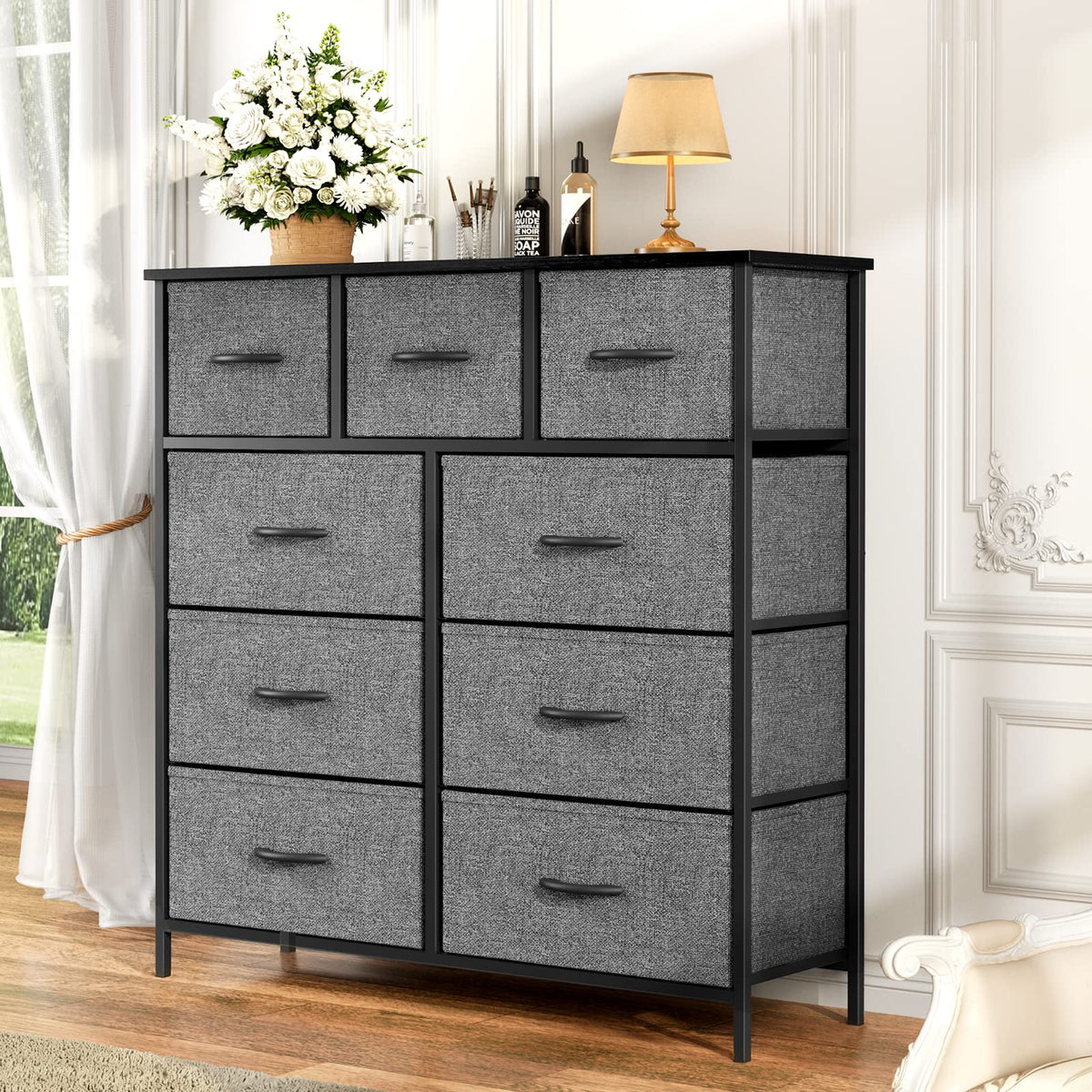 Atilioo Dresser for Bedroom with 9 Drawers, Anti-Tip Fabric Storage Tower