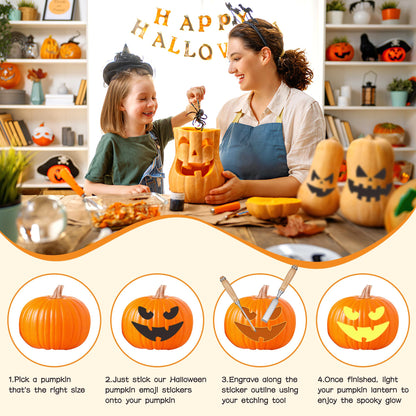 Calidum 90 Designs Pumpkin Decorating Stickers, Jack-O'-Lantern Face Craft Decals, Pumpkin Carving Stickers Kit, Halloween Decorations Supplies Games Gifts Trick or Treat Party Favors for Kids