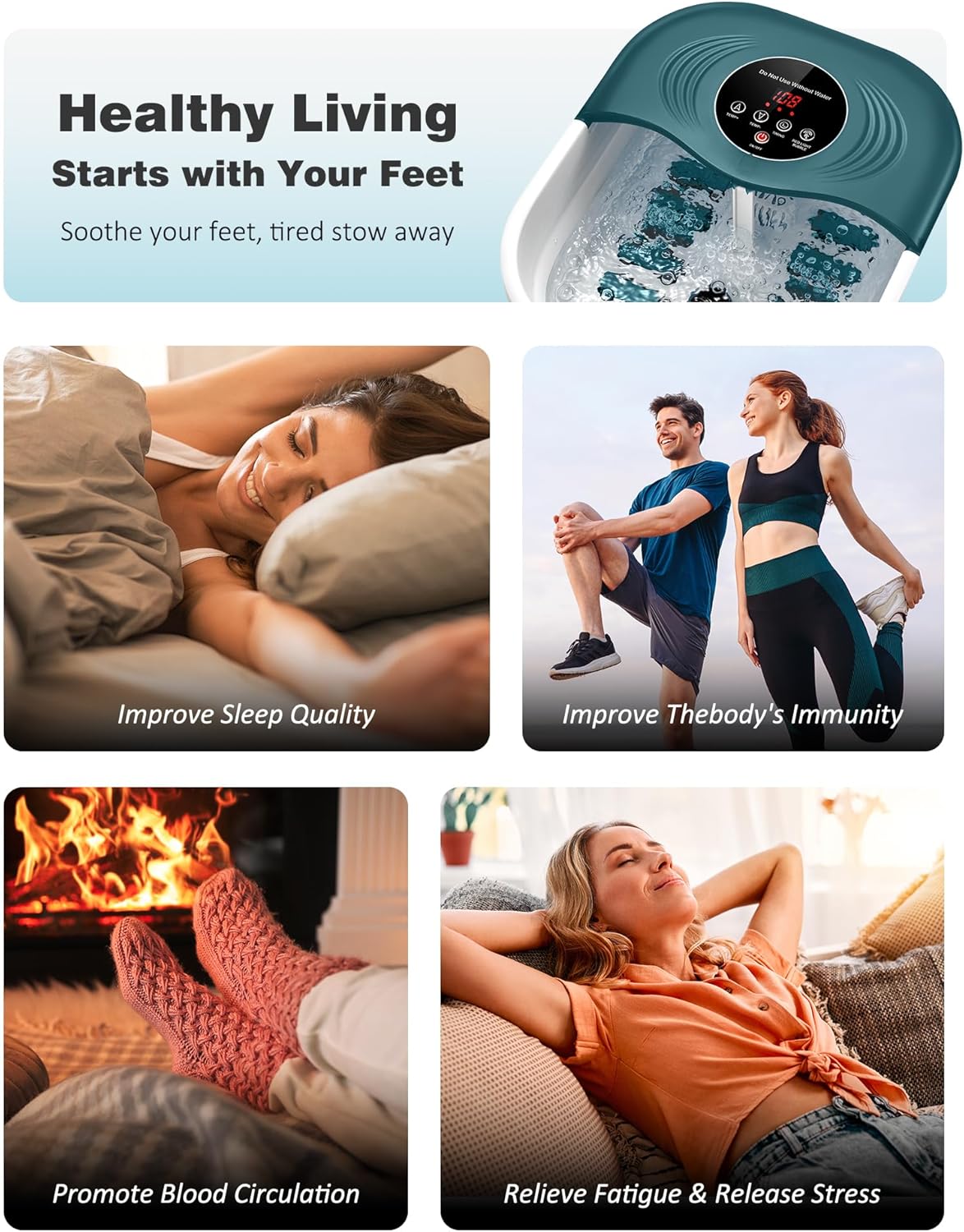 Foot Spa Bath Massager with Heat, Bubbles, Vibration, 8 Removeable Roller (not Motorized), Pedicure Foot Spa with 95-118℉ Temperature Control for Relaxing Feet at Home