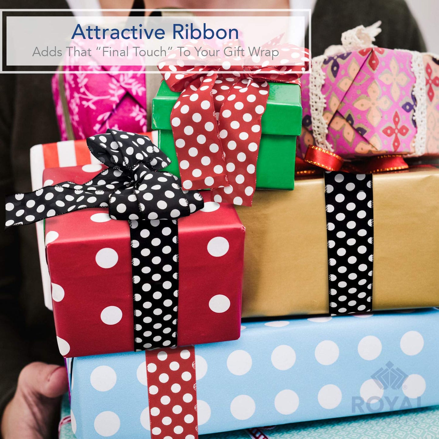 Royal Imports Polka Dot Ribbon, 2.5" (#40) Christmas Ribbon Circle Design for Floral, Craft, Holiday Decoration, 25 Yard Roll (75 FT Spool) - Black/White