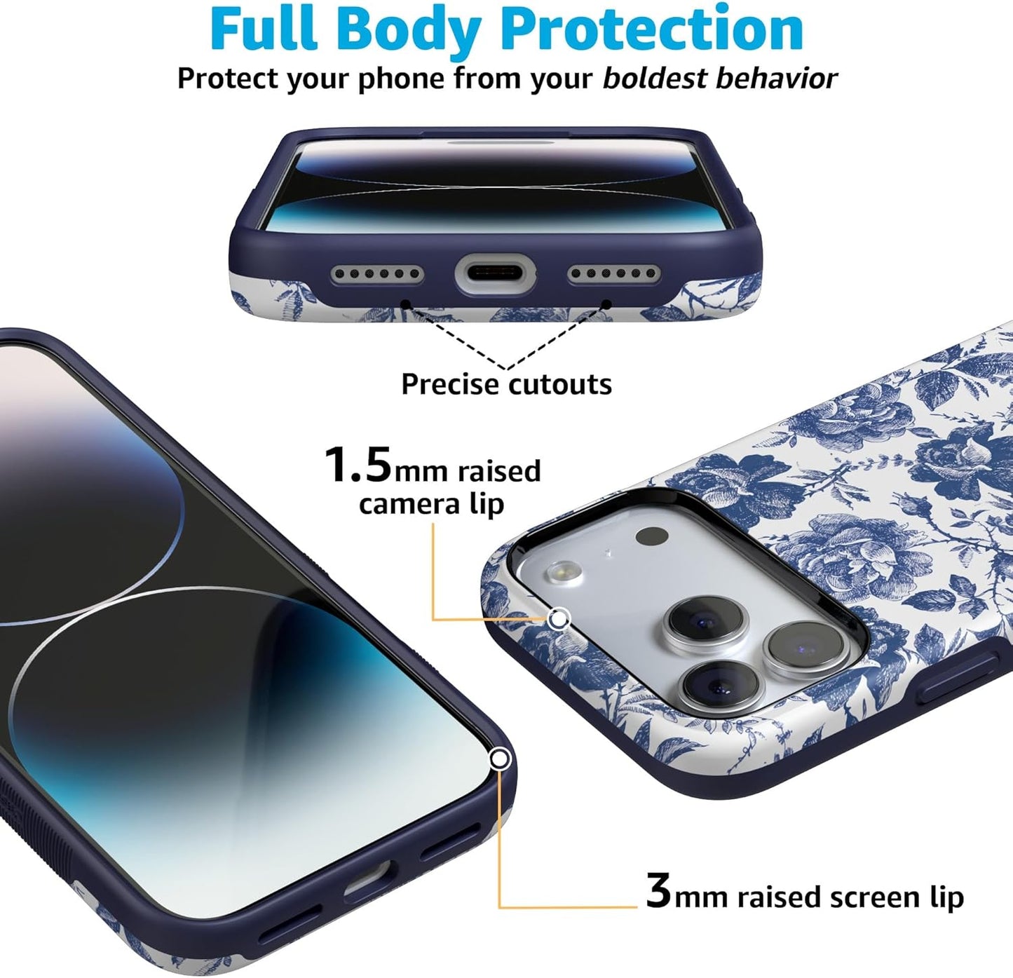 Casely iPhone 17 Pro Max Case | Rose to Fame | Blue & White Rose Floral | Compatible with MagSafe | Bold Protective Design
