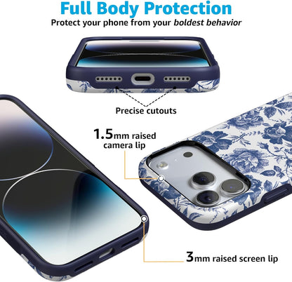 Casely iPhone 17 Pro Max Case | Rose to Fame | Blue & White Rose Floral | Compatible with MagSafe | Bold Protective Design