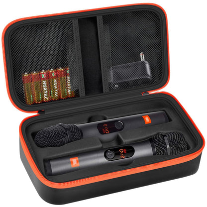 Againmore Wireless Microphone Case Compatible with JBL Wireless Two Microphone System, Handheld Dual Mic Travel Bag for Singing or Karaoke for Receivers, Adapters, AA Batteries-Black(Box Only)