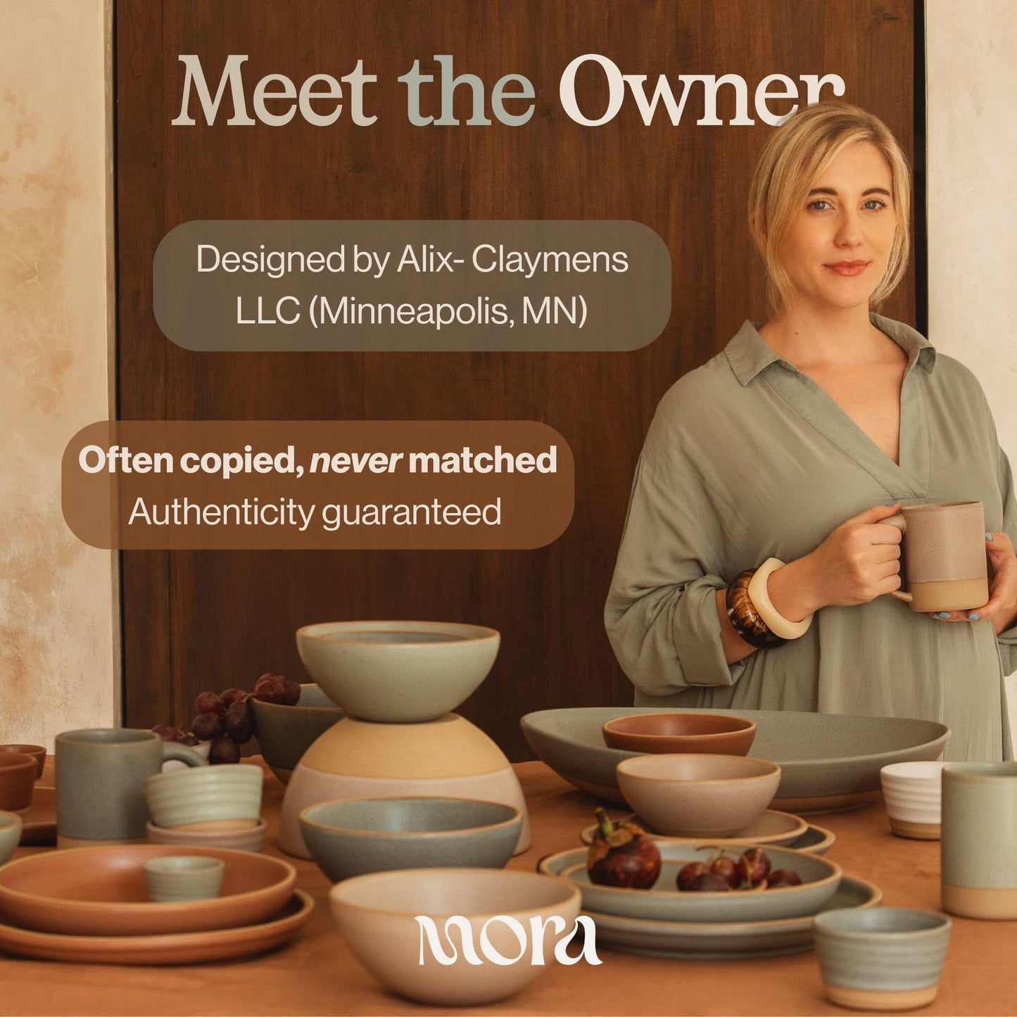 MORA Medium Bowls Set of 4, 28oz Ceramic Pottery Everyday Bowls - Microwave, Oven and Dishwasher Safe - Merrigold