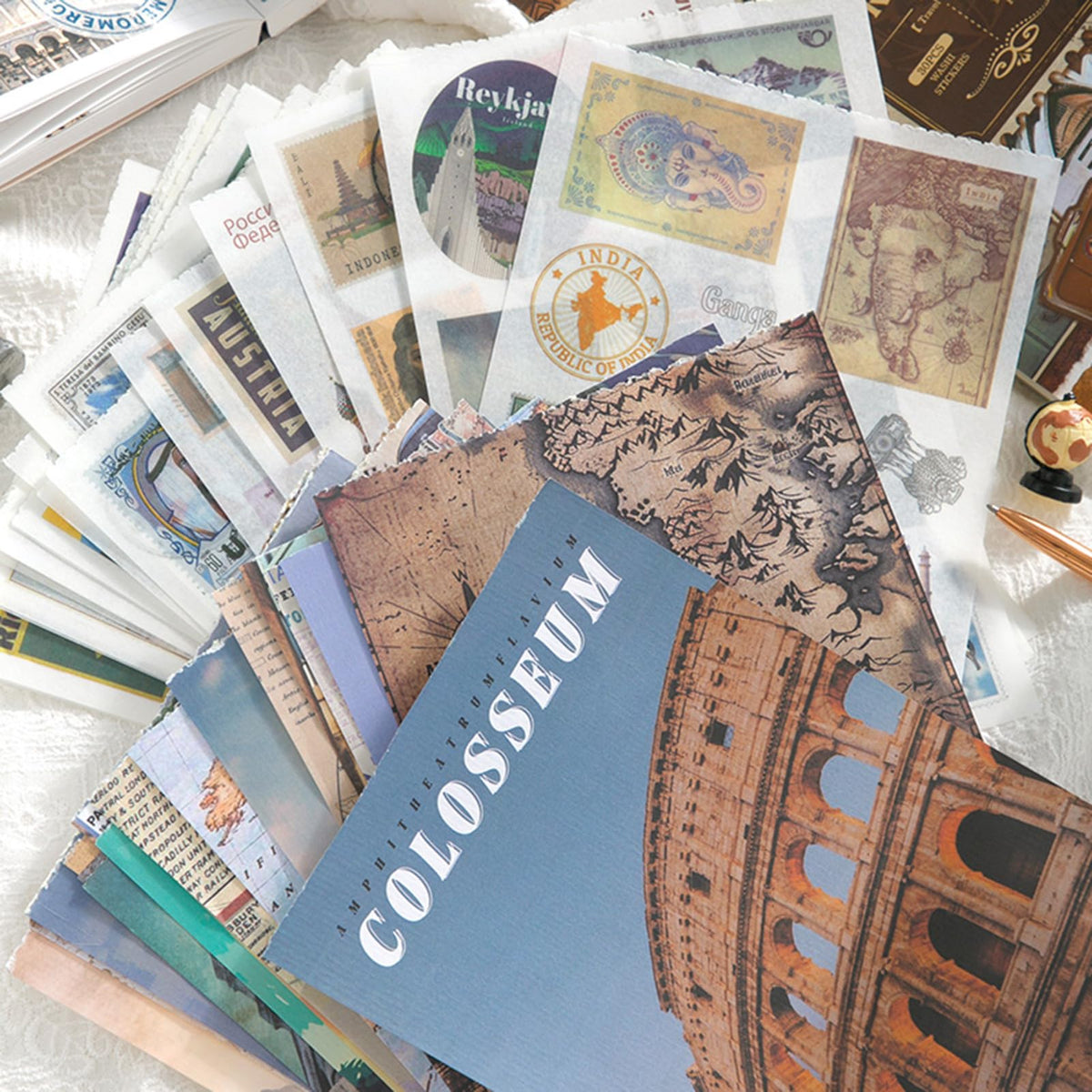 Vintage Scrapbook Stickers, Aesthetic Global Travel Sticker Book for Scrapbooking with 320+ Washi Stickers and 20 Scrapbook Papers, Journaling Supplies, Ephemera for Junk Journals DIY Arts Crafts