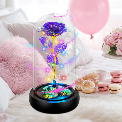 Childom Valentines Day Rose Gifts for Her,Birthday Gifts for Women Mom Mothers Day,Flowers for Delivery Prime,Rotating Purple Light Up Rose in A Glass Dome,Anniversary Valentines Rose Gift for Wife