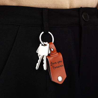 OTXIXTO Personalized Leather Keychain Gifts for Men/Boyfriend/Dad/Husband, Custom Picture/Photo/Date/Name/Calendar/Text Leather Keychain Father's Day (B1: Brown)