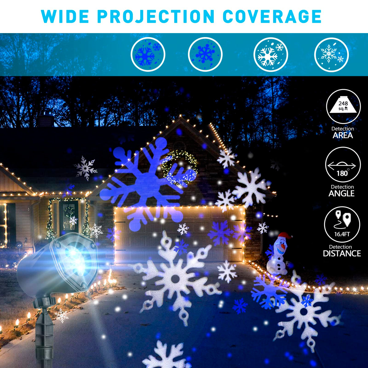 EAMBRITE Christmas Projector Lights LED White Blue Rotating Snowflake Projector Light for Birthday Wedding Theme Party Garden Home Winter Outdoor Indoor Decor