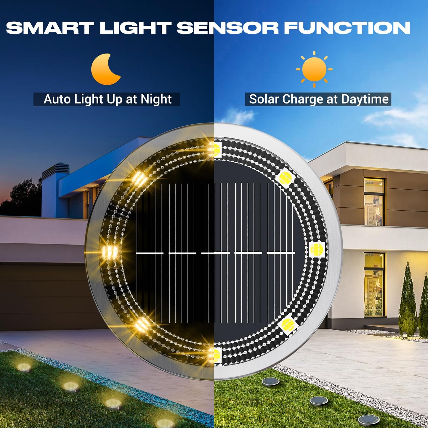 Peasur Solar Lights Outdoor Waterproof -12 Pack Solar Ground Lights Anti-Rust, Flat Solar Powered Disc Lights Landscape Lighting for Deck Step Patio Yard Pathway Walkway Driveway Garden, Warm White