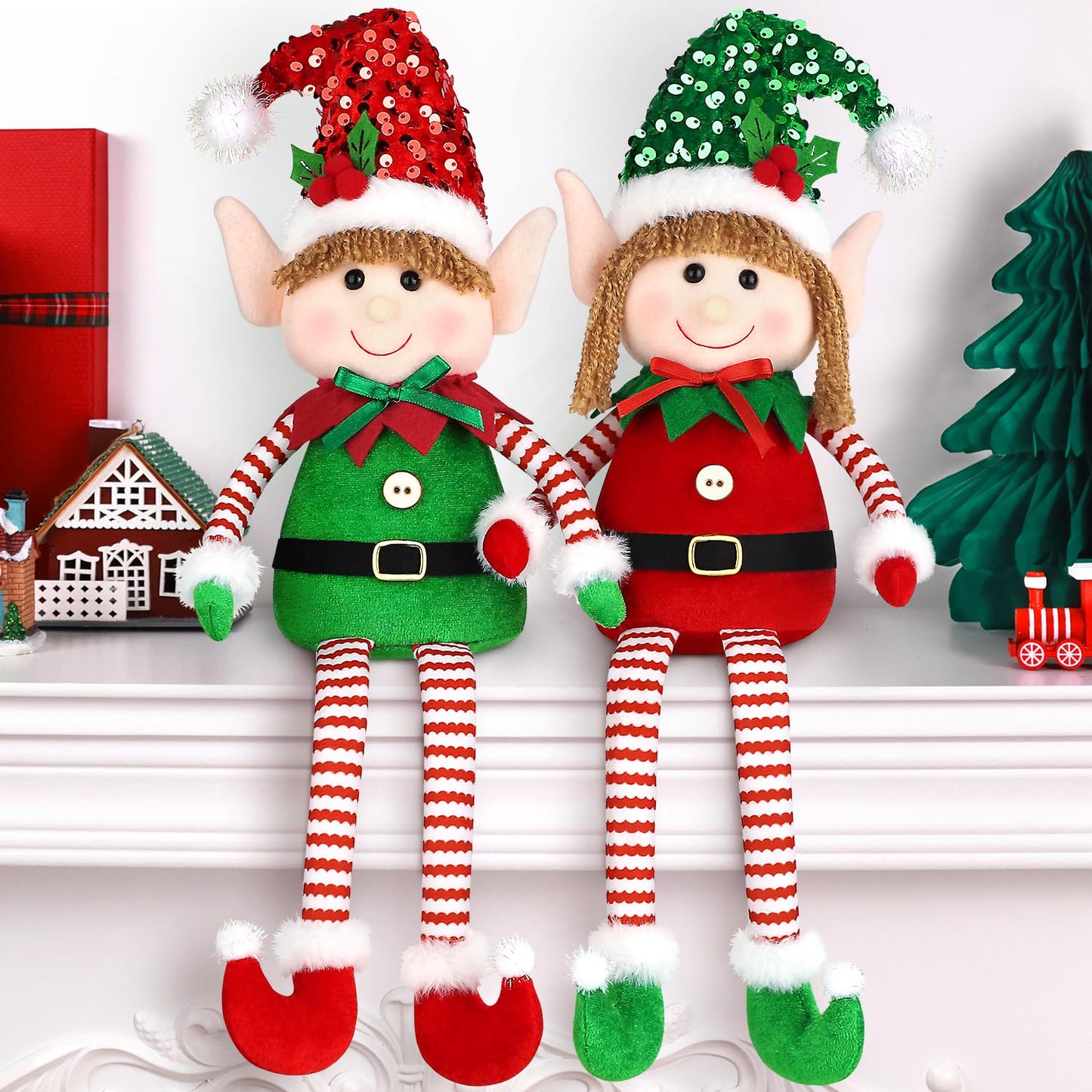 BINSUNS 2 Pack Christmas Gnomes Decoration - Handmade Xmas Swedish Tomte Plush Scandinavian Ornaments Figurine Gnomes Gifts Window Home & Holiday Decor(Sequin Gnomes)