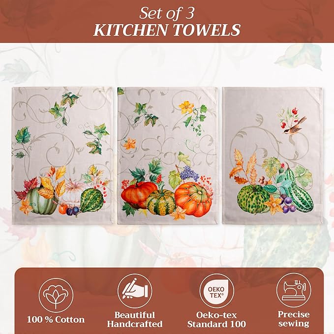 Maison d' Hermine Kitchen Towels Set of 3 100% Cotton 20" x 27.5" Reusable