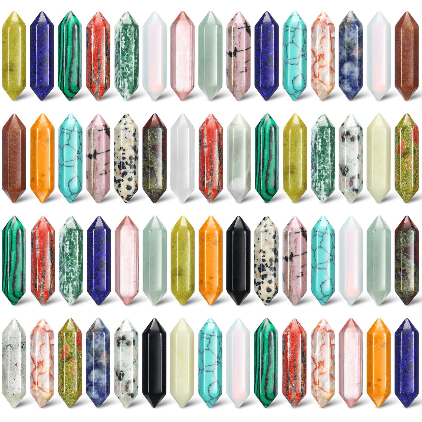 Nuenen 60 Pcs Crystal Hexagonal Wand Stones Bulk Worry Stones Healing Bullet Crystals Stones Sets Witch Hexagonal Bullet Shaped Gemstones Chakra for Witchcraft Meditation Divination(Classic Colors)