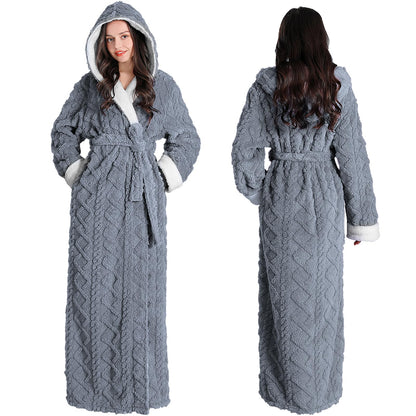 Oksun Womens Long Dressing Gown Robe Full Length Ladies Fluffy Plus Size Fleece Hooded Winter Warm Bathrobe (Grey,XL)