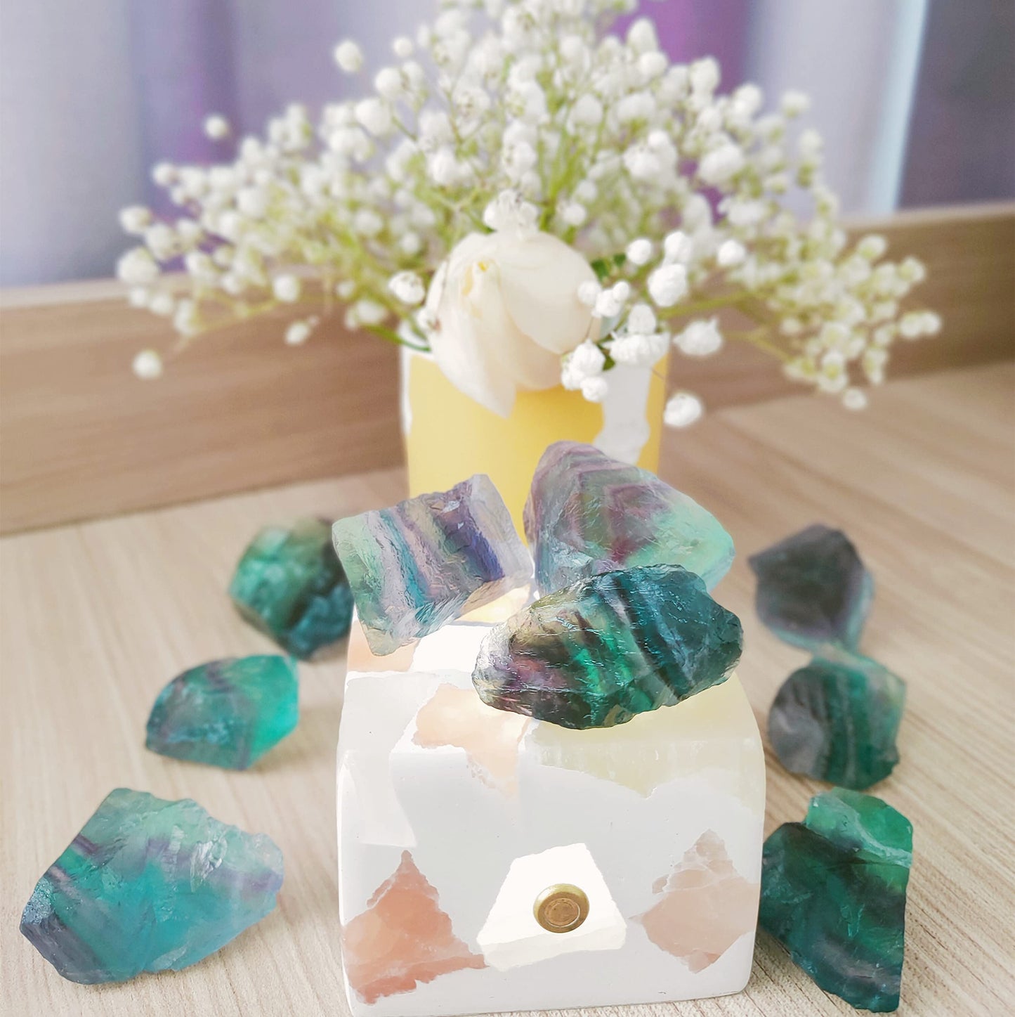 Luckeeper 1 lb Rough Crystals Bulk Raw Rainbow Fluorite Healing Stones for Tumbling, Wire Wrapping, Wicca Reiki,Meditation