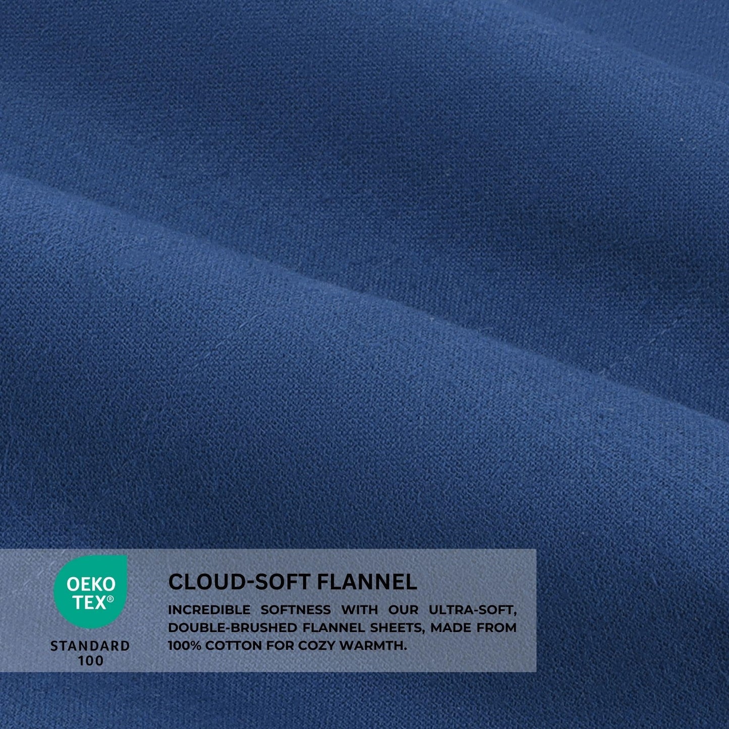 Featherhead 100% Cotton 4PCs Flannel Sheet Set | Double-Brushed for Extra Softness, Warm & Breathable, Extra Deep Pockets fits Up to 17” (Navy Blue, Full)