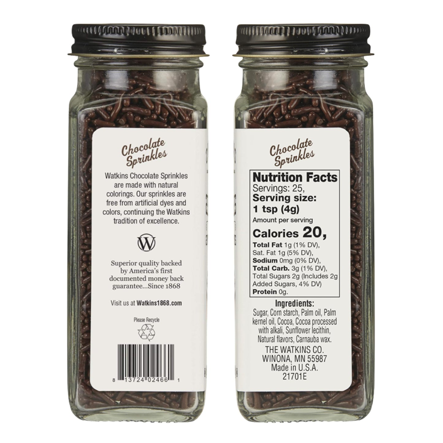 Watkins Chocolate Decorating Sprinkles, No Artificial Dyes, Kosher, 3.5 Ounce, 1-Pack