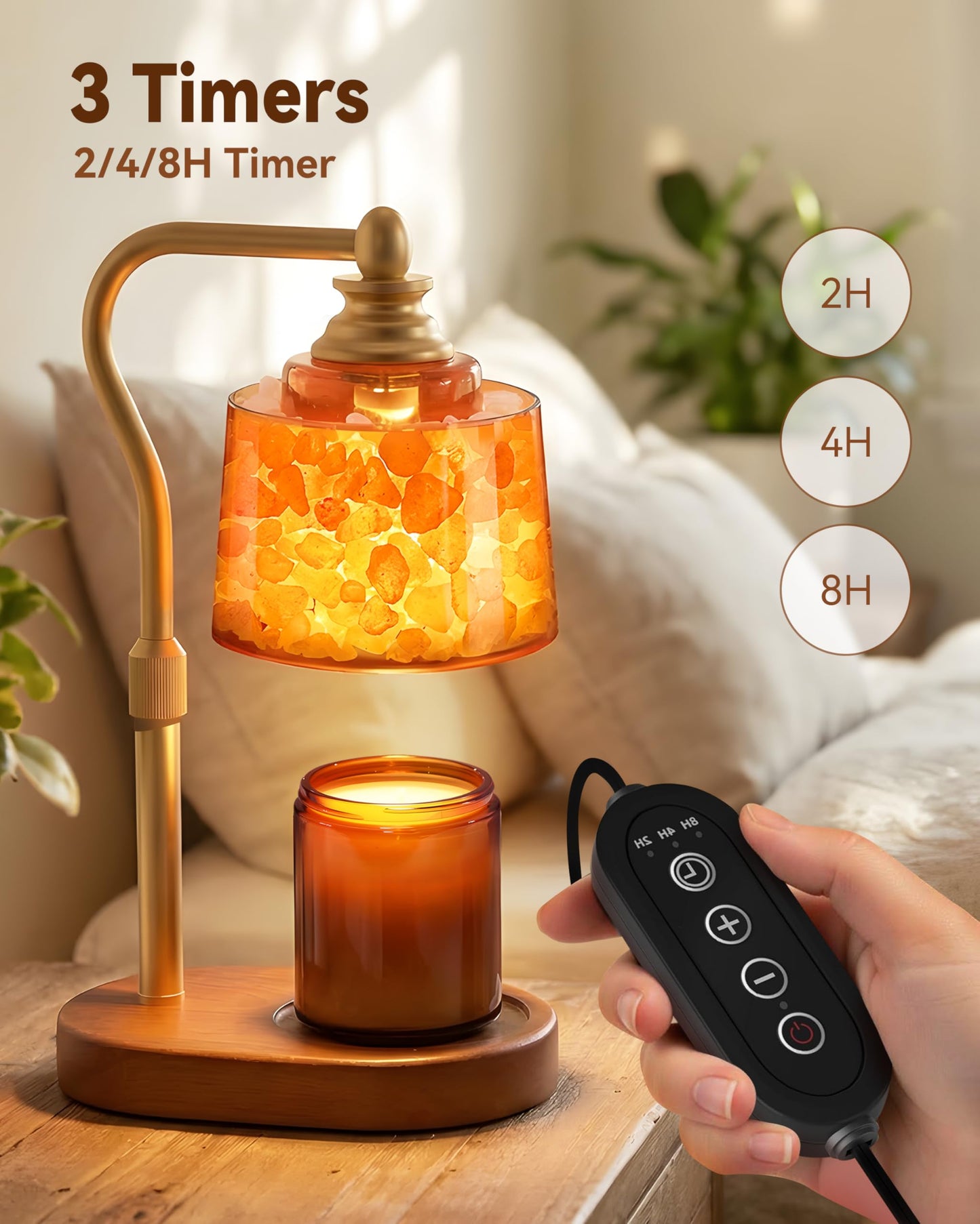 ZAXLZMHSD 3-in-1 Candle Warmer Lamp with Timer Dimmable, Himalayan Salt Lamp & Passive Diffuser, Gifts for Women, House Warming Gifts, Wax Melt Warmer for Jar Candles