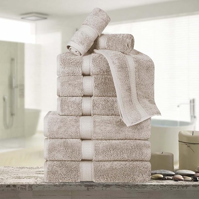 Superior Egyptian Cotton Pile 9 Piece Towel Set, Includes 3 Bath, 3 Hand