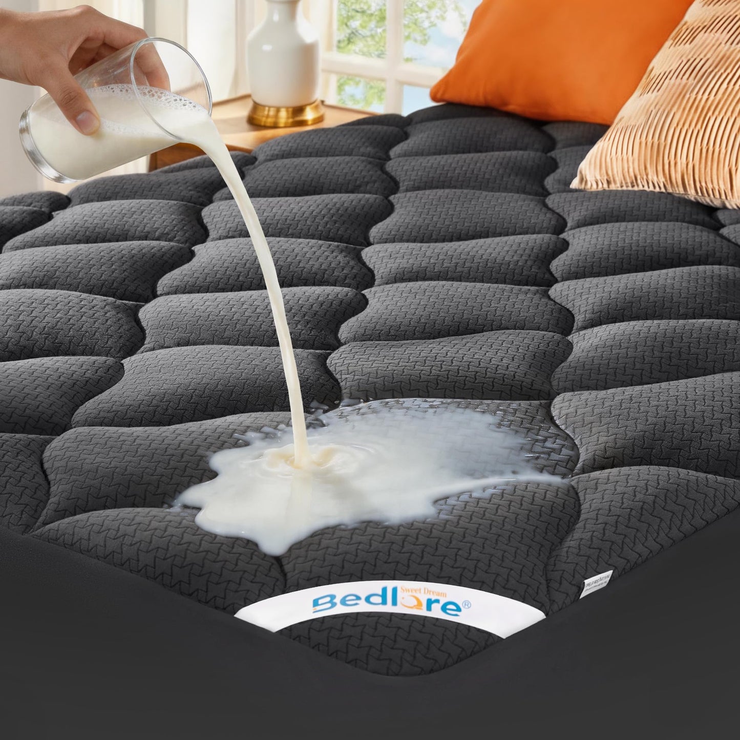 BEDLORE Waterproof Queen Mattress Pad, Breathable Mattress Protector with 6-18 Inch Deep Pocket, Quilted Fitted Mattress Topper Bed Cover, Noiseless & Machine Washable