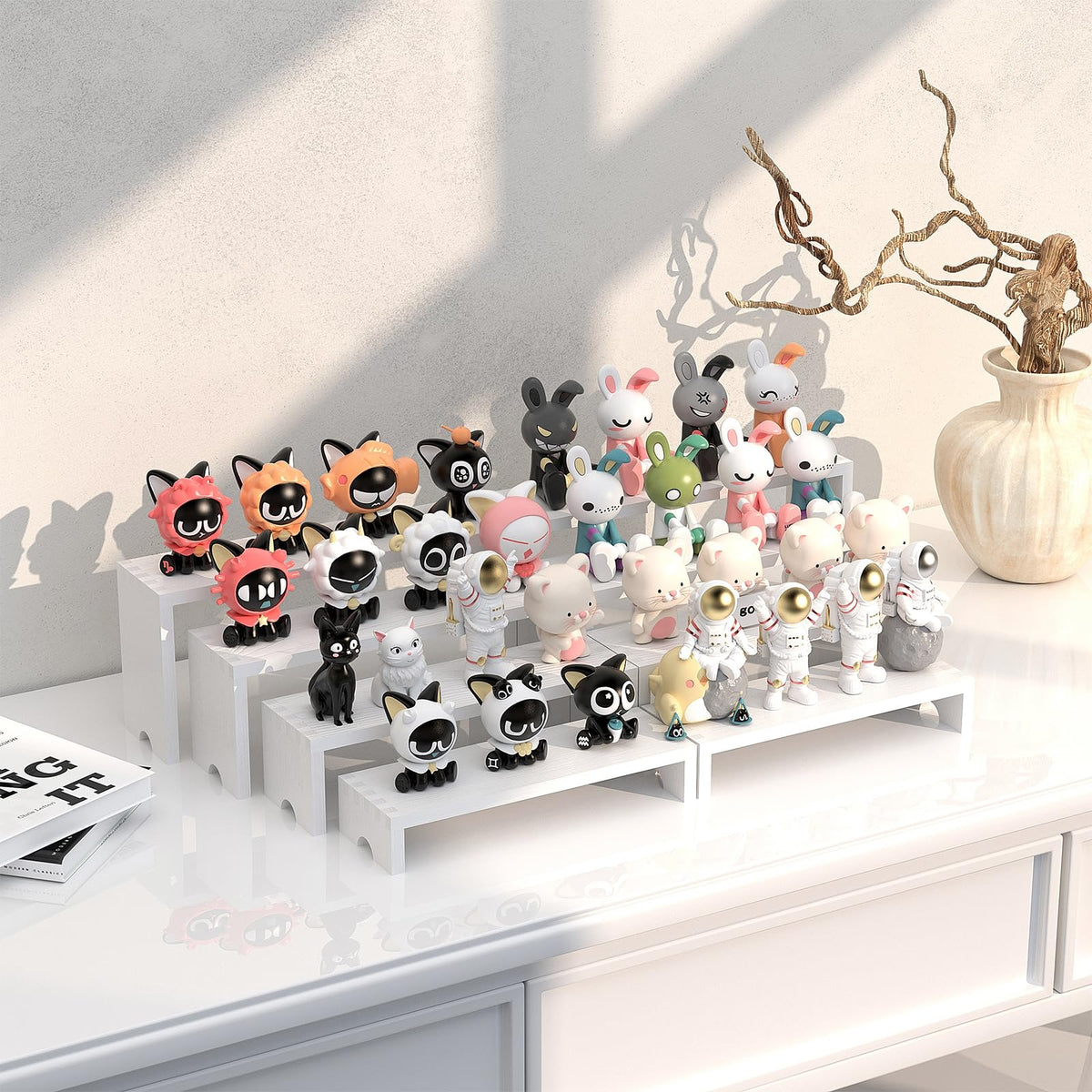 2 Set White Wood Tiered Riser Display Stands for Vendor Events,Stackable Wooden Cupcake Stand,Farmhouse Decor Wood Dessert Table Display Set,Vendor Booth Display Items,Food Display Risers for Party