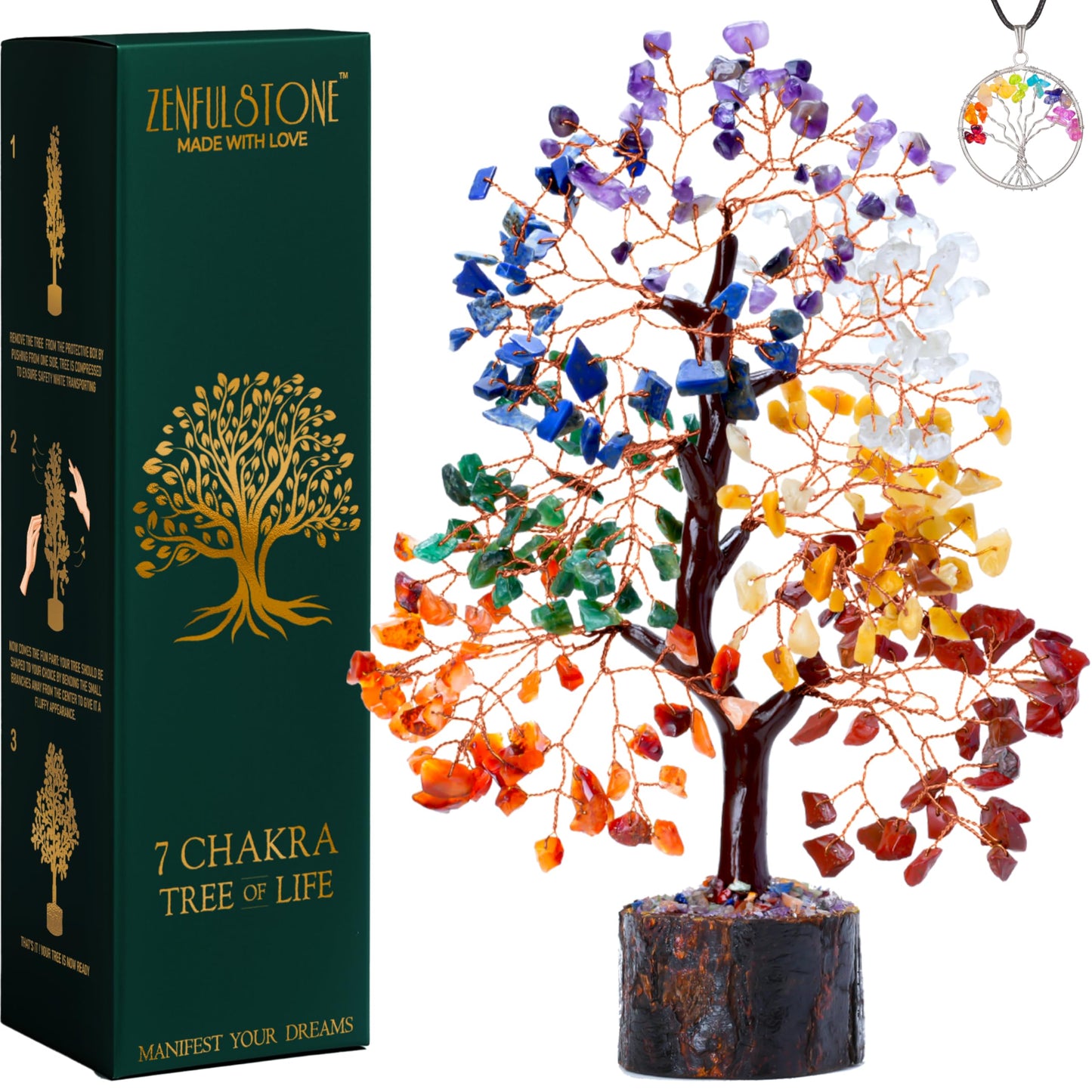 7 Chakra Tree of Life Crystal Tree for Home, Office, and Desk Decor | Handmade Bonsai Tree for Positive Energy, Healing & Money | Good Luck Spiritual Gift for Thanksgiving & Christmas for Men, Women