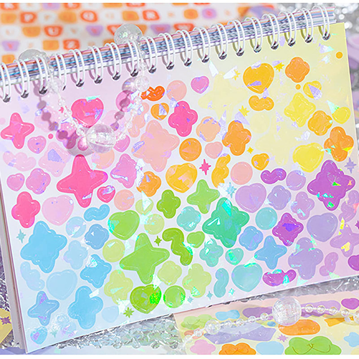 Doraking 50 Sheets Sticker Book, Self Adhesive Laser Love Cute Stickers for Arts Craft Greeting Cards Scrapbook Home Decoration DIY Deco Stickers(B)