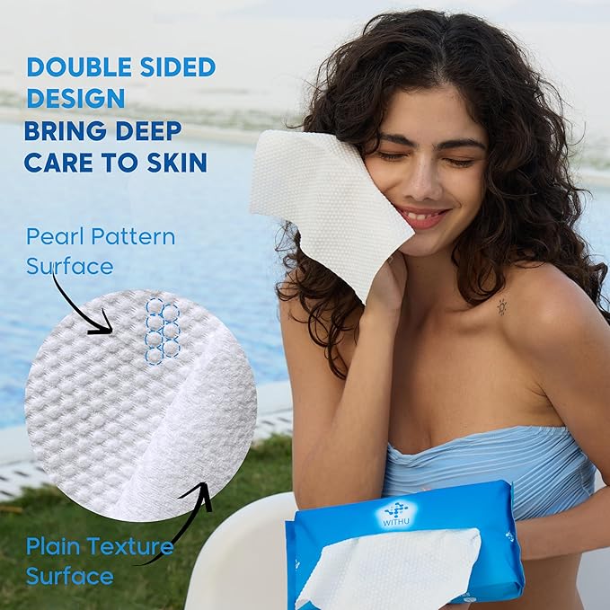 WITHU Disposable Face Towels – Ultra-Soft Biodegradable Face Cleansing Wipe