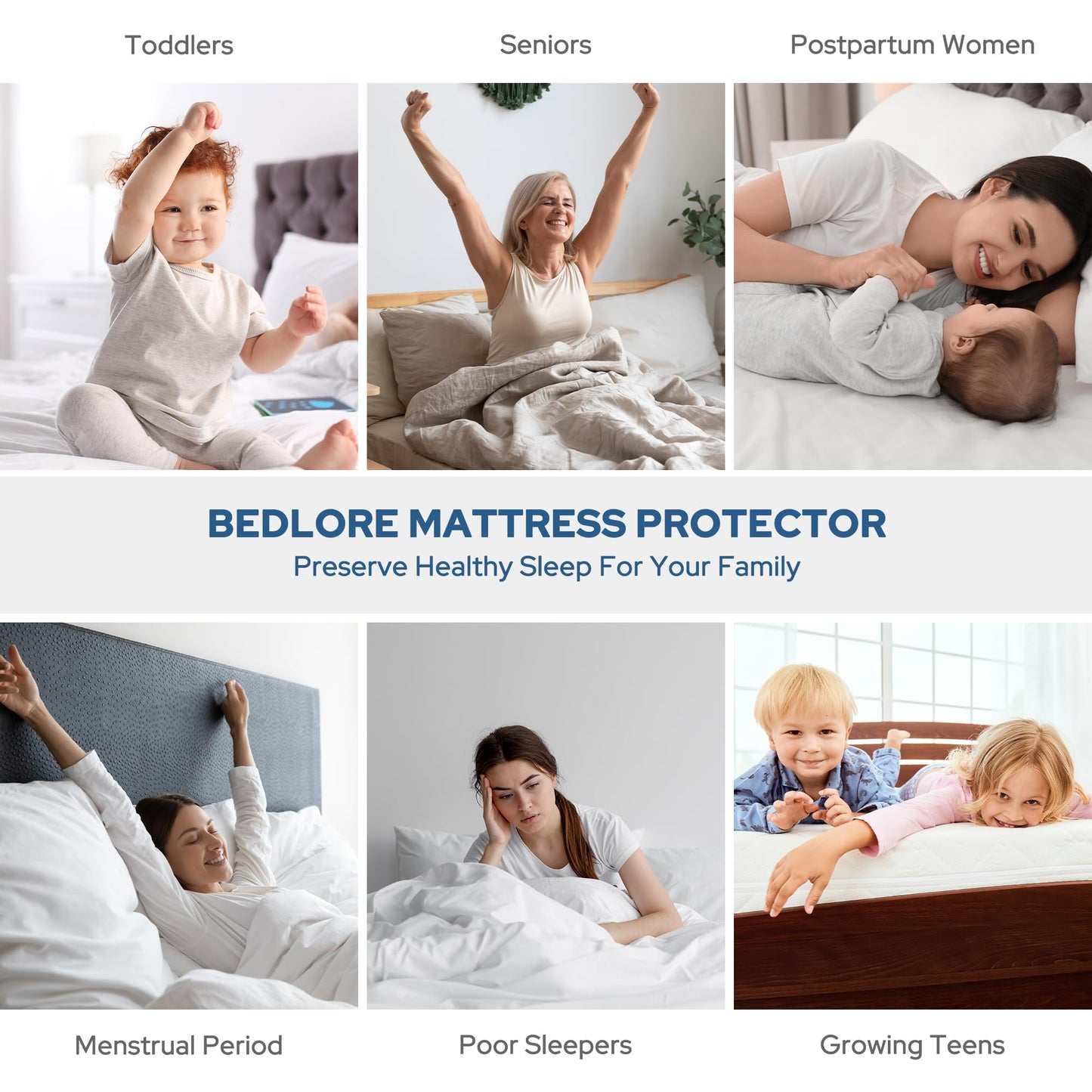 BEDLORE Waterproof Mattress Protector, King Size Mattress Pad with Deep Pocket 6"-18" Depth, Soft Noiseless Dirt-Proof Bed Mattress Cover Washable for Home, Bedroom, Hotel (Gray)