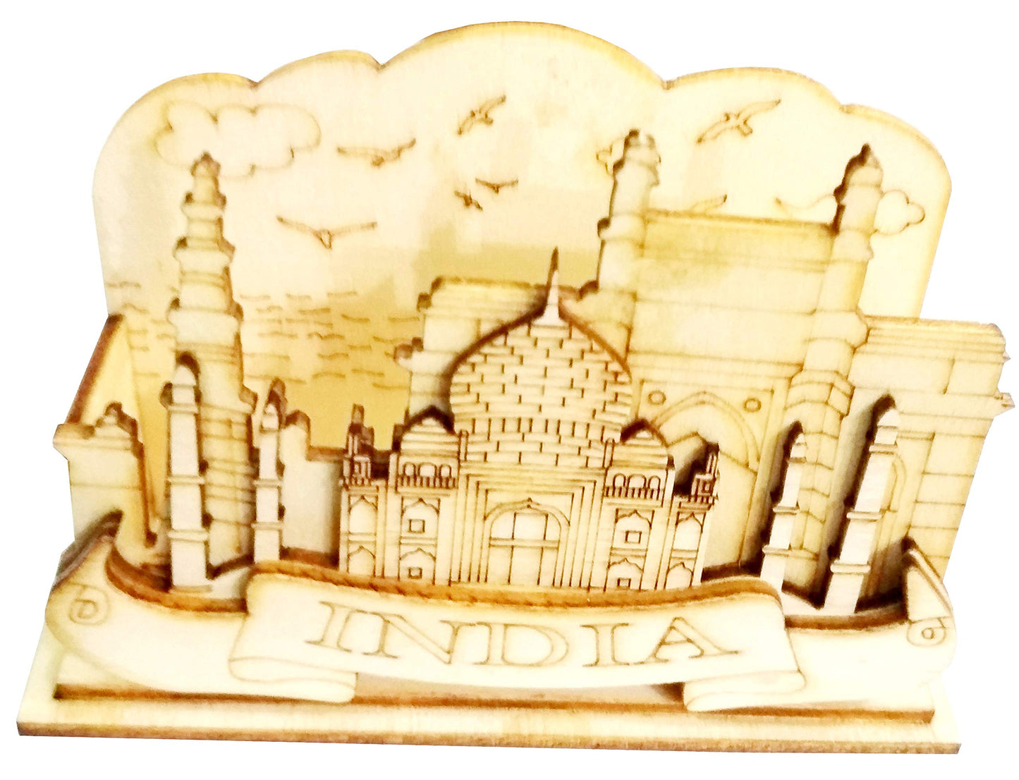 Purpledip Wooden Visiting Cards Holder Office Table Gift for Employees: Taj Mahal (11670)