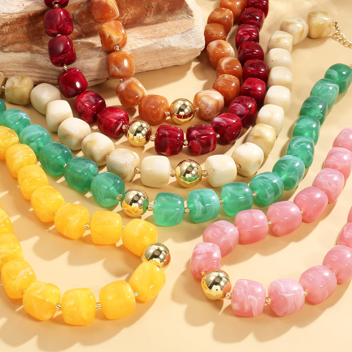 BREPINE Mint Green Chunky Necklaces for Women Multicolored Large Square Resin Beads Necklace Trendy Bold Statement Beaded Summer Candy jelly Vacation Choker